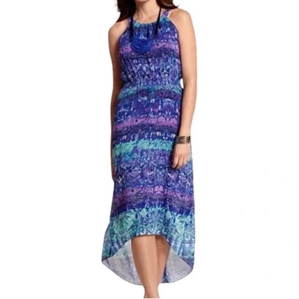 Chico’s Brook sleeveless dress high low hem purple teal blue size 0